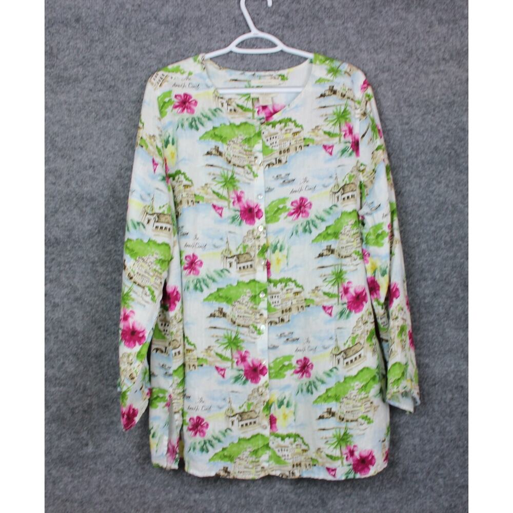 Cynthia Rowley 100% Linen Shirt Women's Size 2X Cuffed Sleeve Amalfi Coast